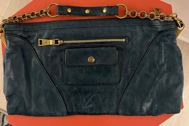 Vintage PRADA Blue Leather Shoulder Bag Clutch