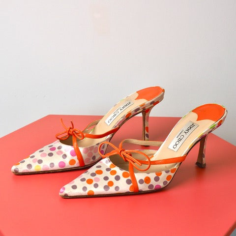 JIMMY CHOO Multi Coloured Polka Dot High Heel Mule