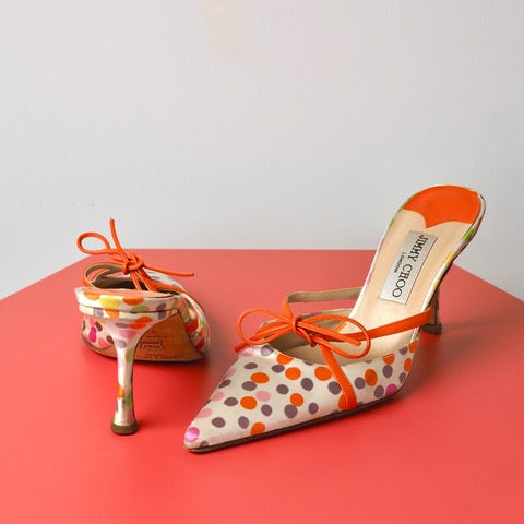 JIMMY CHOO Multi Coloured Polka Dot High Heel Mule