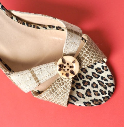 MANOLO BLAHNIK Leopard Print Kitten Heel Sandal