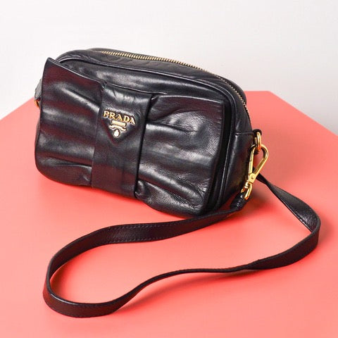 PRADA  Black Leather Mini Ribbon Crossbody Bag