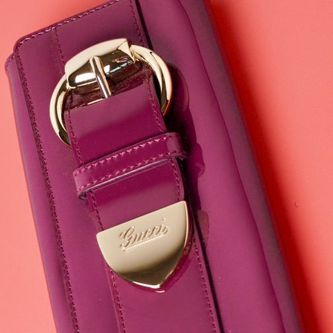 GUCCI  Purple Patent Leather Buckle Clutch