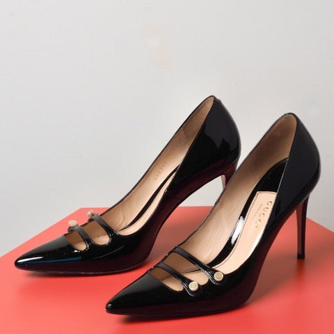 GUCCI Black Patent Leather Aneta Pumps